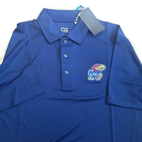NCAA Kansas Jayhawks Adult Mens CB Drytec Genre Short Sleeve Polo Blue Size S - Picture 1 of 5